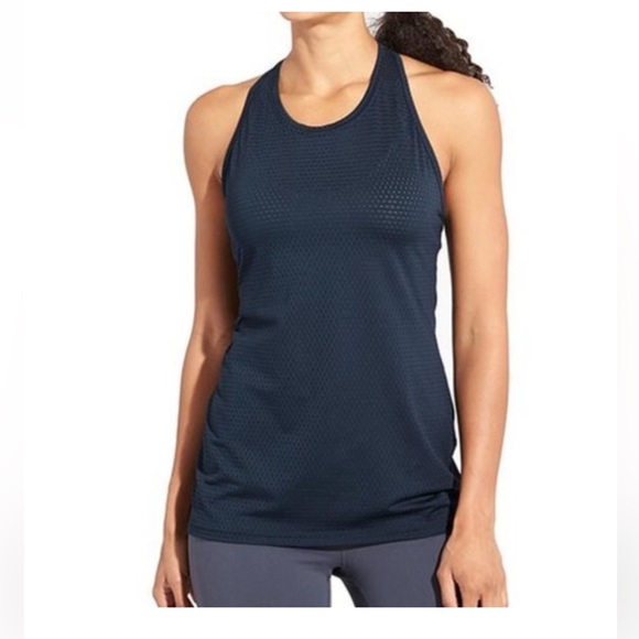 Athleta Tops - Athleta High Neck Dot Mesh Chi Tank Size XXS in Navy